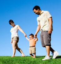 Young family having a walk