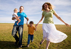 happy family on a field